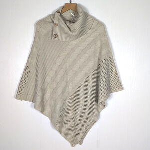 Charlie Paige Sweater Poncho Women's One Size Beige Knit Turtleneck Pullover